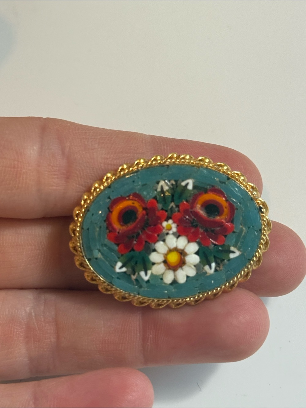 Italian Mosaic brooch pin made in Italy